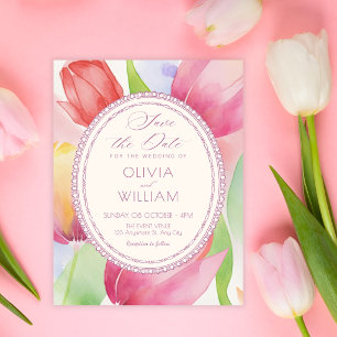 Aquarell-Tulpen blühen Save The Date