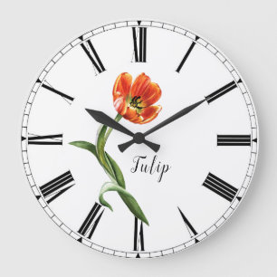 Aquarell-Tulpen-Blumen Große Wanduhr