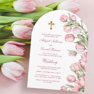 Aquarell-Tulpen-Bogen religiöse Hochzeit Einladung