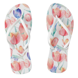 Aquarell-Tulpen-Muster Paar Flip-Flops Badesandalen
