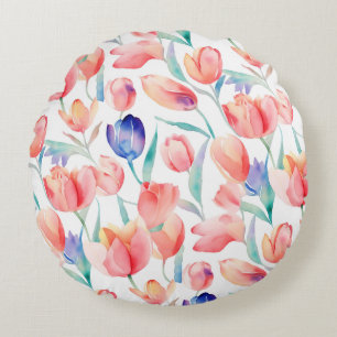 Aquarell-Tulpen-Rundkissen Rundes Kissen