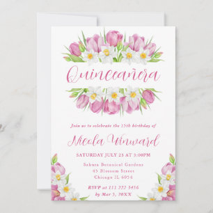 Aquarell-Tulpen und -Osterglocken Rahmen Quinceane Einladung