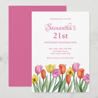 Aquarell-Tulpen zum 21. Geburtstag Einladung
