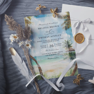 Aquarell Tulum Tropische Strand-QR-Code-Hochzeit Einladung