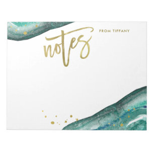 Aquarell-Türkis-Geode mit goldener Typografie Notizblock