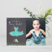 Aquarell Türkis Tutu Tanz Erwägung Einladung (Stehend Vorderseite)