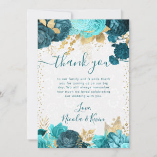 Aquarell Türkis- und Goldblumen-Hochzeit Dankeskarte