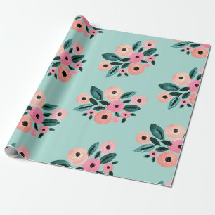 Aquarell-Türkis- und Rosa-Blumenmuster Geschenkpapier