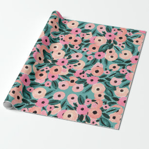 Aquarell-Türkis und Rosa Floral Geschenkpapier