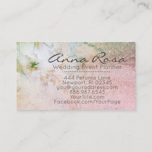 *~* Aquarell Türkisblume Glitzer Celestie Visitenkarte (Rückseite)