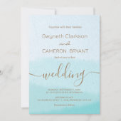 Aquarell | Türkisfarbene Kalligrafie Script Weddin Einladung (Vorderseite)