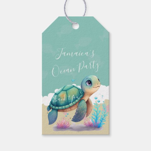 Aquarell Turtle Ocean Beach Geburtstag Vielen Dank Geschenkanhänger (Vorderseite)
