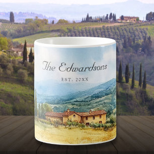 Aquarell-Tuscanisch-Mittelmeer-Familienname Kaffeetasse