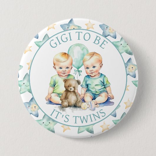 Aquarell Twin Boys Baby Showgigi zu sein Button (Vorderseite)
