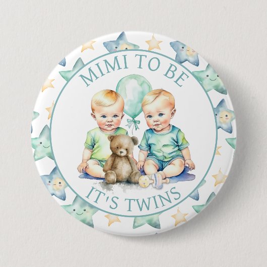 Aquarell Twin Boys Baby Showmimi zu sein Button (Vorderseite)