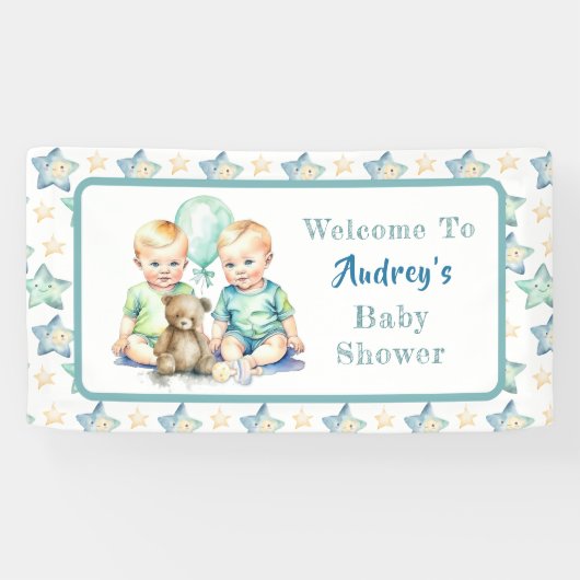 Aquarell Twin Boys Babydusche | Oh, Jungs! Banner (Horizontal)