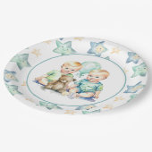 Aquarell Twin Boys Babydusche Pappteller (Schrägansicht)