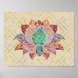 Aquarell u. Gold Paisley verzierten Lotos Poster