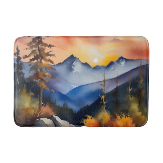 Aquarell über schneebedeckte Berge Badematte (Vorderseite)