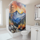 Aquarell über schneebedeckte Berge Duschvorhang (Beispiel)