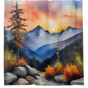 Aquarell über schneebedeckte Berge Duschvorhang