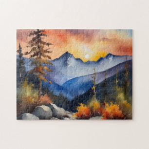 Aquarell über schneebedeckte Berge Puzzle