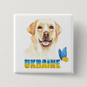Aquarell Ukraine Gelber Lab und Schmetterling  Button