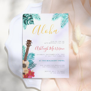 Aquarell Ukulele   Tropische Luau-Geburtstagsfeier Einladung