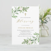 Aquarell und Blume Baby Segen Einladung (Stehend Vorderseite)