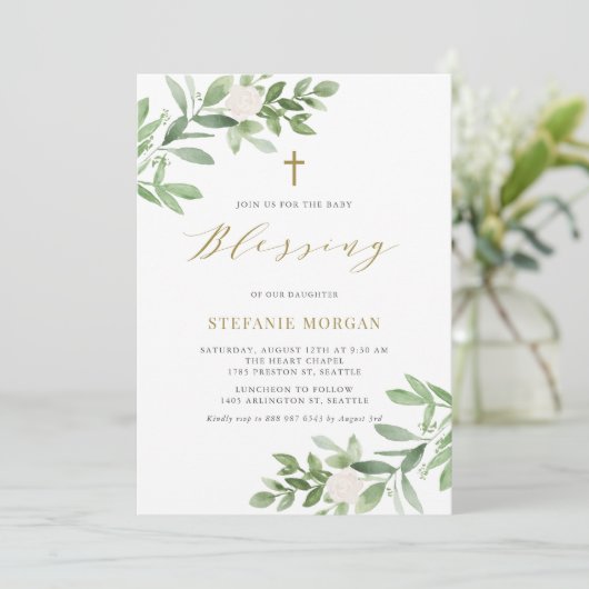Aquarell und Blume Baby Segen Einladung (Stehend Vorderseite)