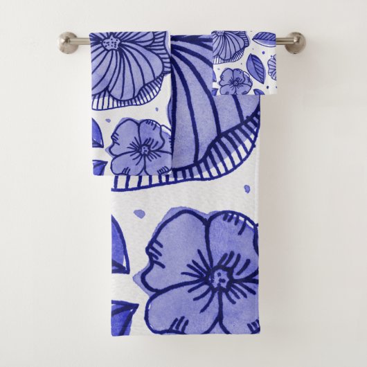 Aquarell und Blume - blaue Farbpalette Badhandtuch Set (Insitu)