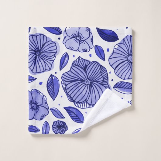Aquarell und Blume - blaue Farbpalette Badhandtuch Set (Waschlappen)