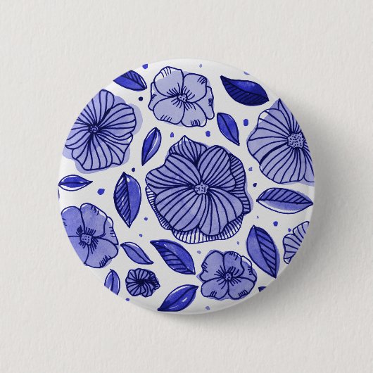 Aquarell und Blume - blaue Farbpalette Button (Vorderseite)