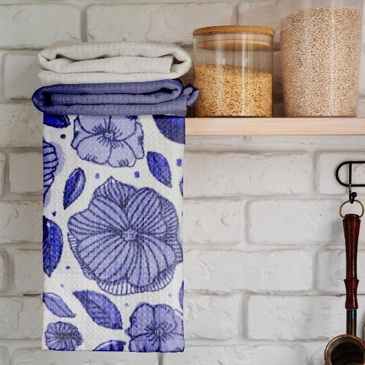 Aquarell und Blume - blaue Farbpalette Geschirrtuch