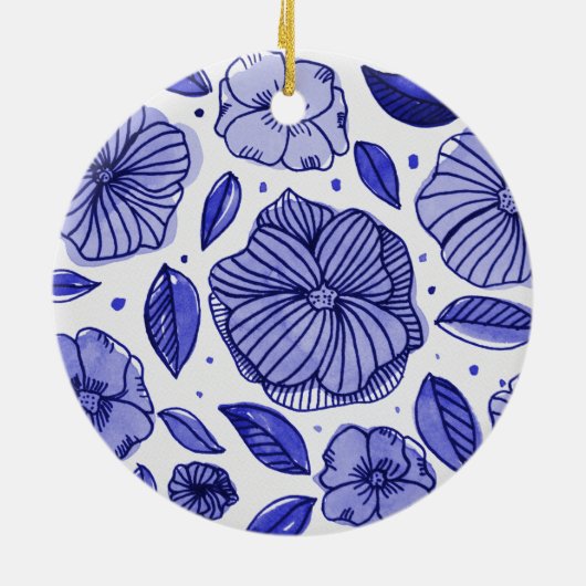 Aquarell und Blume - blaue Farbpalette Keramikornament (Hinten)