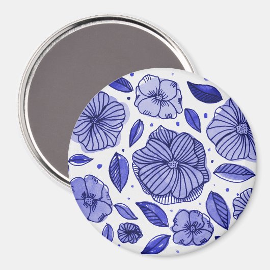 Aquarell und Blume - blaue Farbpalette Magnet (Vorderseite/Rückseite)