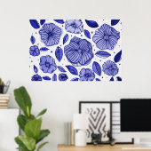 Aquarell und Blume - blaue Farbpalette Poster (Heimbüro)