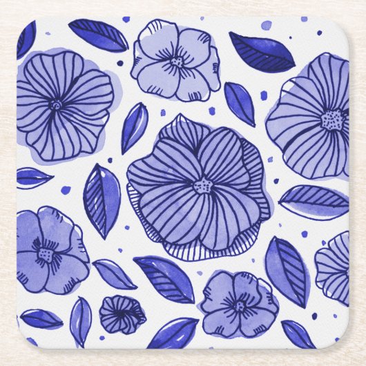 Aquarell und Blume - blaue Farbpalette Rechteckiger Pappuntersetzer (Vorderseite)