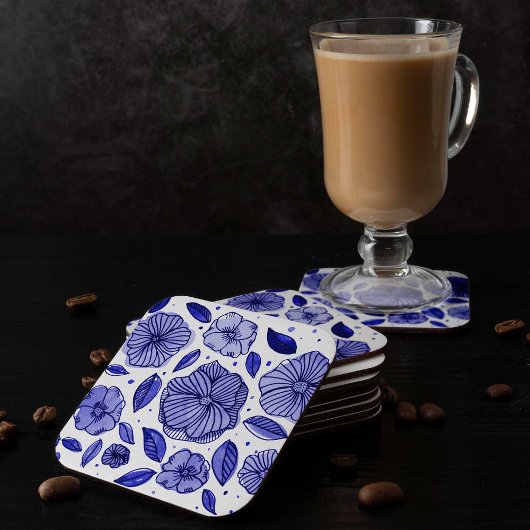 Aquarell und Blume - blaue Farbpalette Rechteckiger Pappuntersetzer