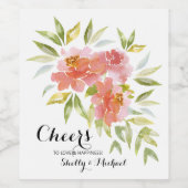 Aquarell und Blume Cheers Wedding Weinetikett (Einzelnes Label)