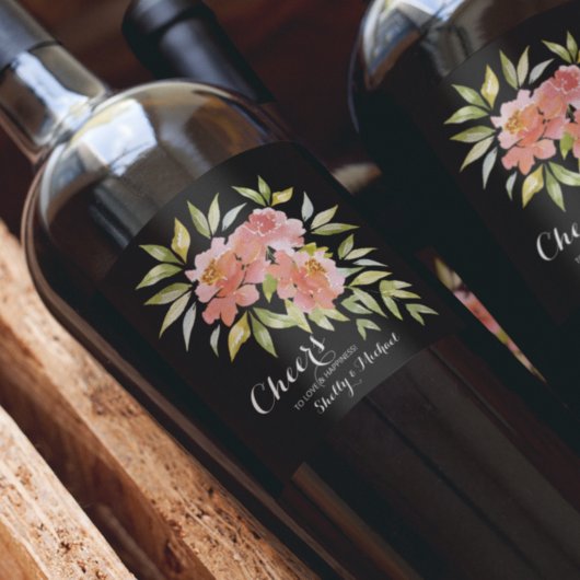 Aquarell und Blume Cheers Wedding Weinetikett