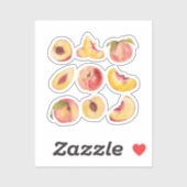 Aquarell und farbenfrohe frische Pfirsichscheiben, Aufkleber (Blatt)