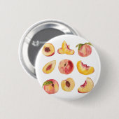 Aquarell und farbenfrohe frische Pfirsichscheiben, Button (Vorne & Hinten)