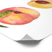 Aquarell und farbenfrohe frische Pfirsichscheiben, Poster (Ecke)