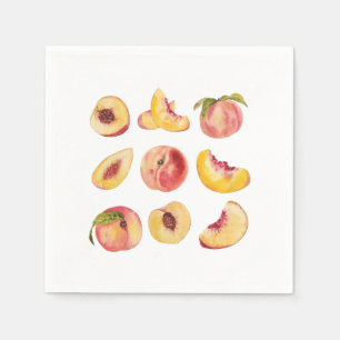 Aquarell und farbenfrohe frische Pfirsichscheiben, Serviette