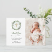 Aquarell und Gold Cross | Foto-Taufe Dankeskarte (Stehend Vorderseite)