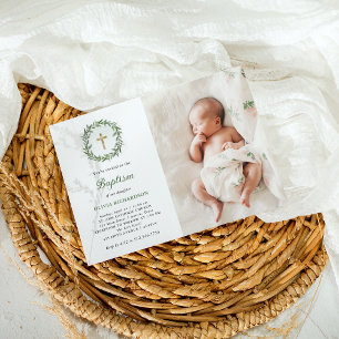 Aquarell und Gold Cross   Foto-Taufe Einladung