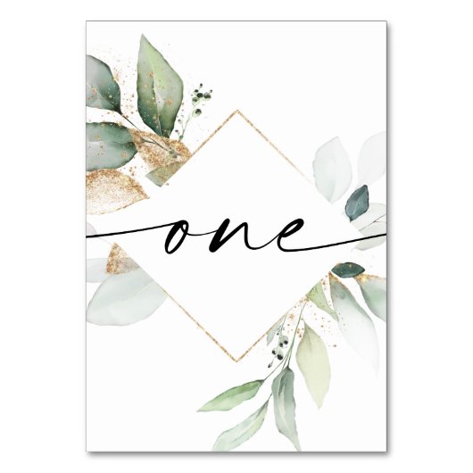Aquarell und Gold Tischnummern Eins (Vorderseite)