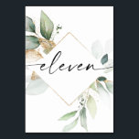 Aquarell und Gold Tischnummern Eleven<br><div class="desc">Dieses Design der Tischnummer besticht durch eine elegante Anordnung der Eukalyptusgrün und einen minimalen Schriftart. Klicken Sie auf die Schaltfläche "Klicken,  um weitere Anpassungen vorzunehmen",  um die Farbe und die Hintergrundfarbe des Skripts zu bearbeiten. Sehen Sie sich die gesamte Kollektion an,  um mehr passende Artikel zu finden!</div>