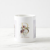Aquarell und Gold | Zwei Foto Letter B Monogramm Kaffeetasse (Mittel)